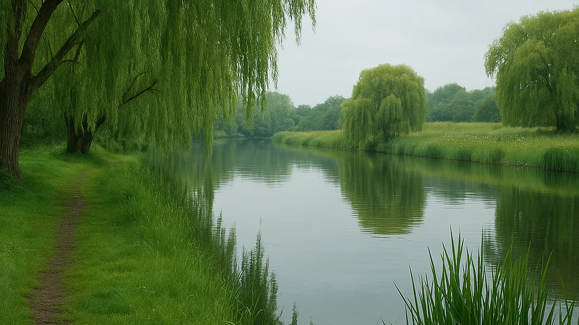 A quiet stretch of the River Thames beside the Thames Path